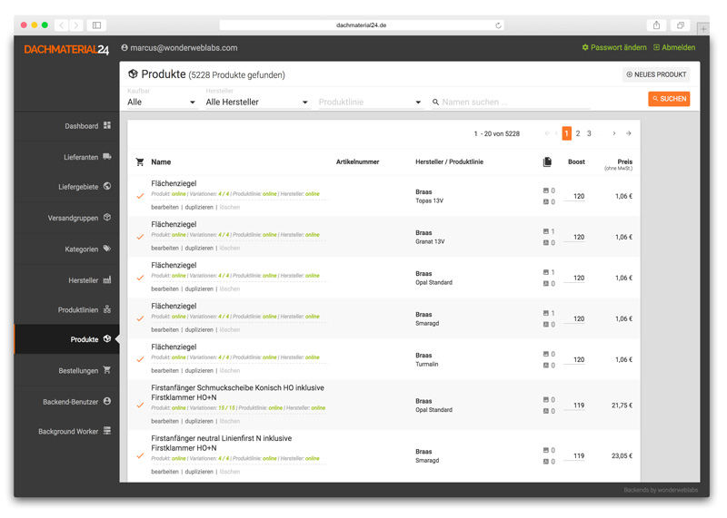 Dachmaterial24 Backend